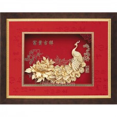 立體金箔畫 富貴吉祥 孔雀牡丹 26x33cm